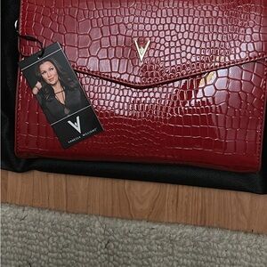 Vanessa Williams Red Crocodile Embossed Clutch